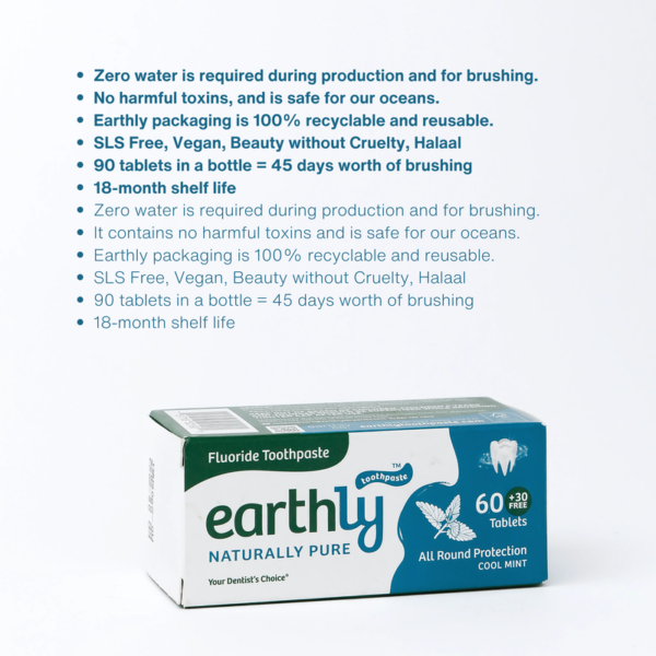 Earthly All Round Protection Cool Mint Fluoride Toothpaste 90 Tablets - Image 2