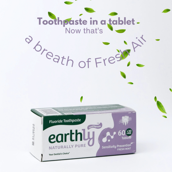 Earthly Sensitivity Protection Fresh Mint Fluoride Toothpaste 90 Tablets - Image 2